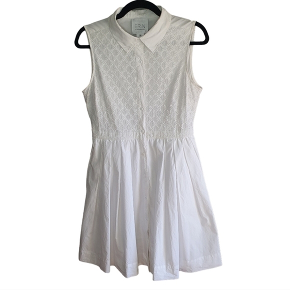 ERIN FETHERSTON Button Down Dress Sleeveless Collar Pockets White Women's Size 8 - Picture 1 of 14